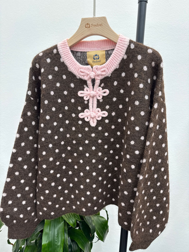 Pea‑Pattern Balloon Sweater