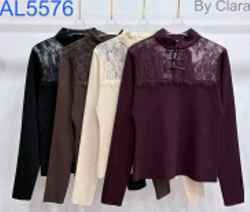 Lace-Inset Mock Neck Top