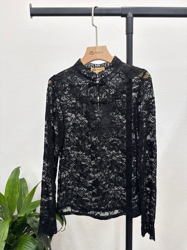 Lace Blouse with Stand Collar