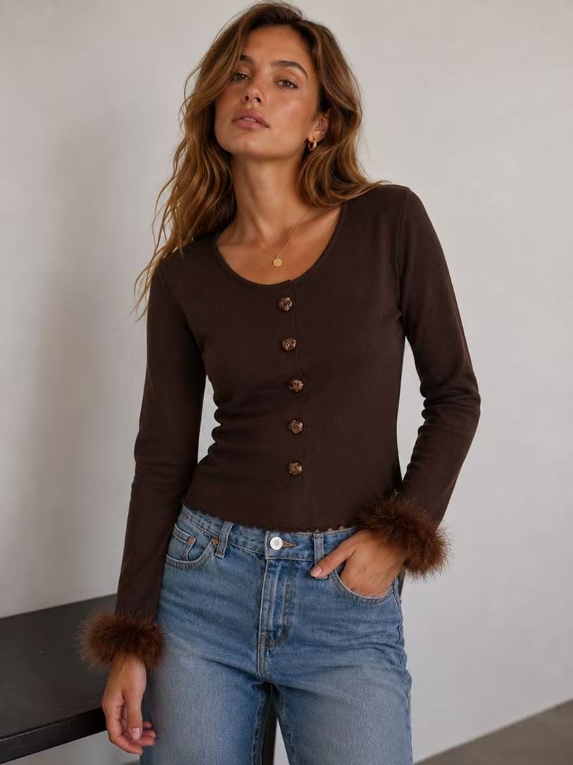 Fitted Cardigan with Fringe
