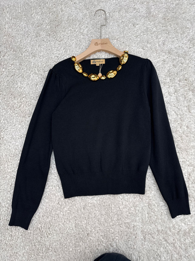 Crewneck Sweater with Decorative Buttons