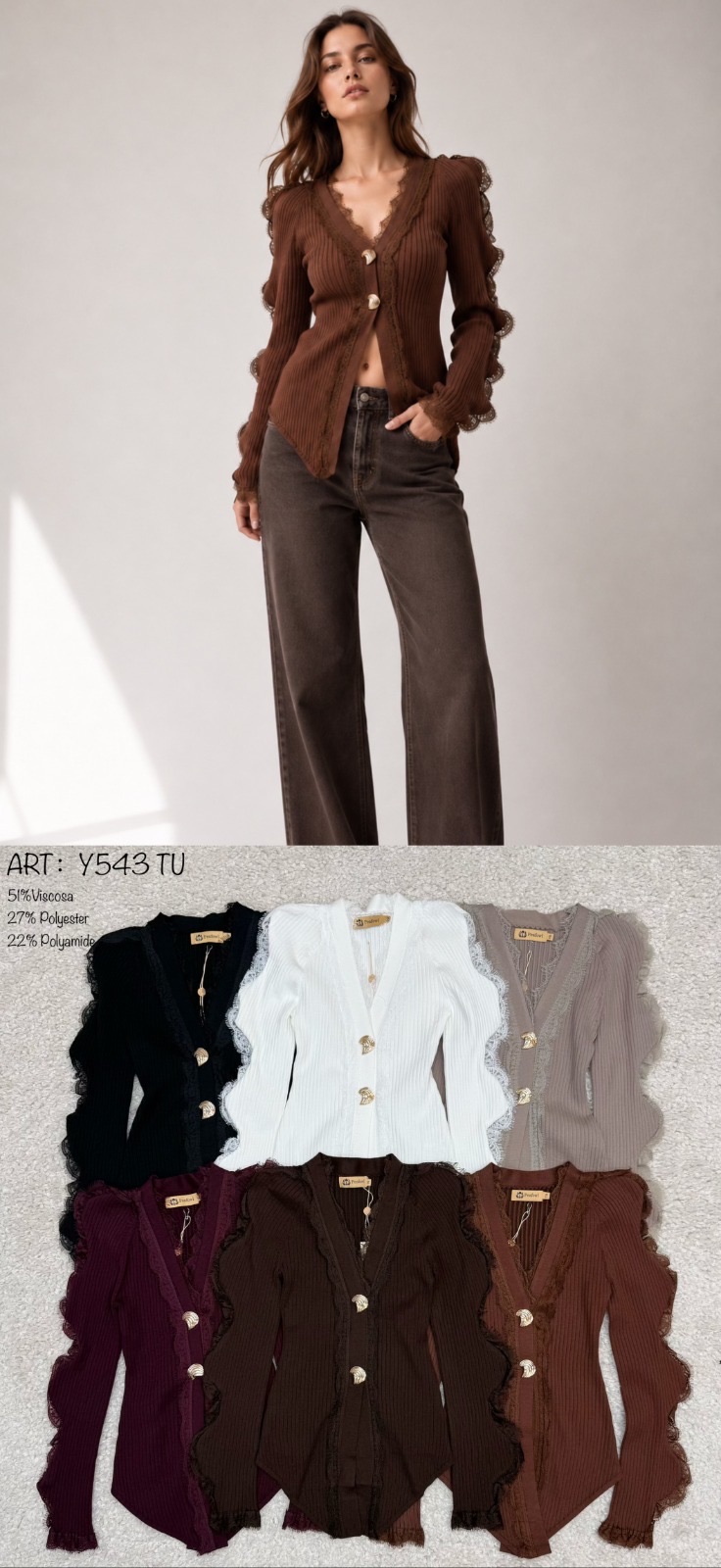 Fitted Cardigan with Ruffle