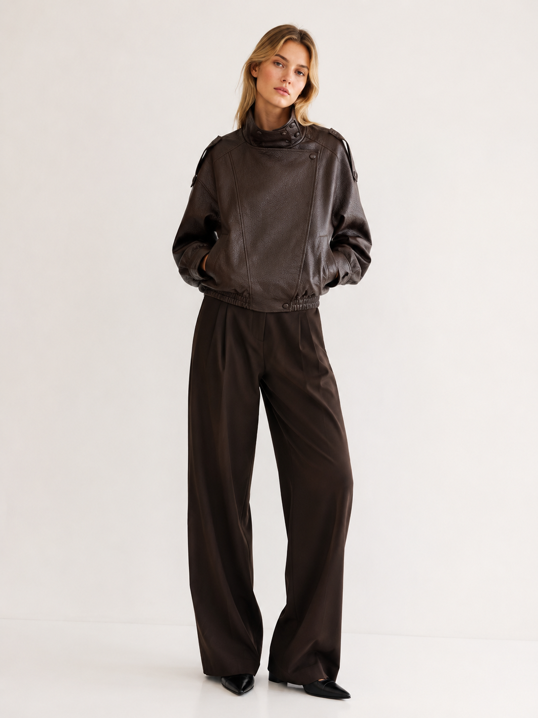 Relaxed Short Jacket with Stand Collar