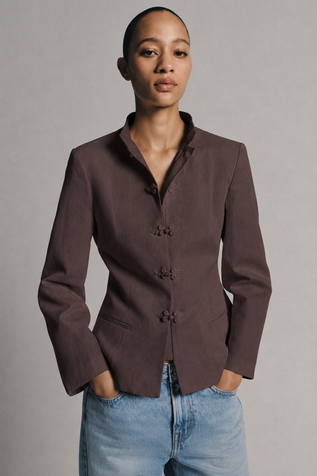 Fitted Jacket with Stand Collar