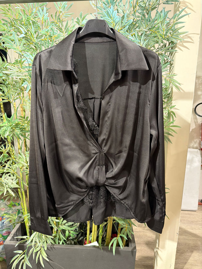 Satin Shirt with Front Gathering