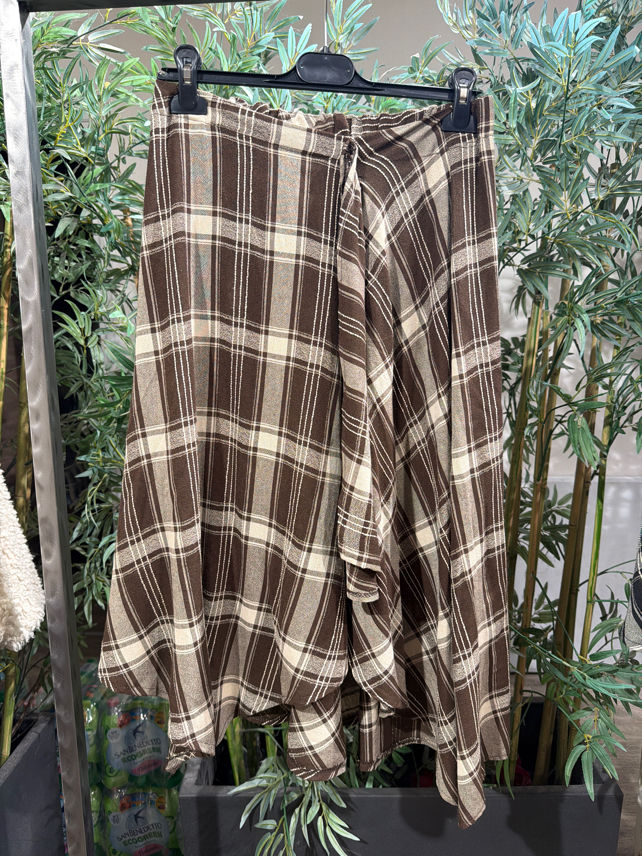 Wrap Midi Skirt in Large Check