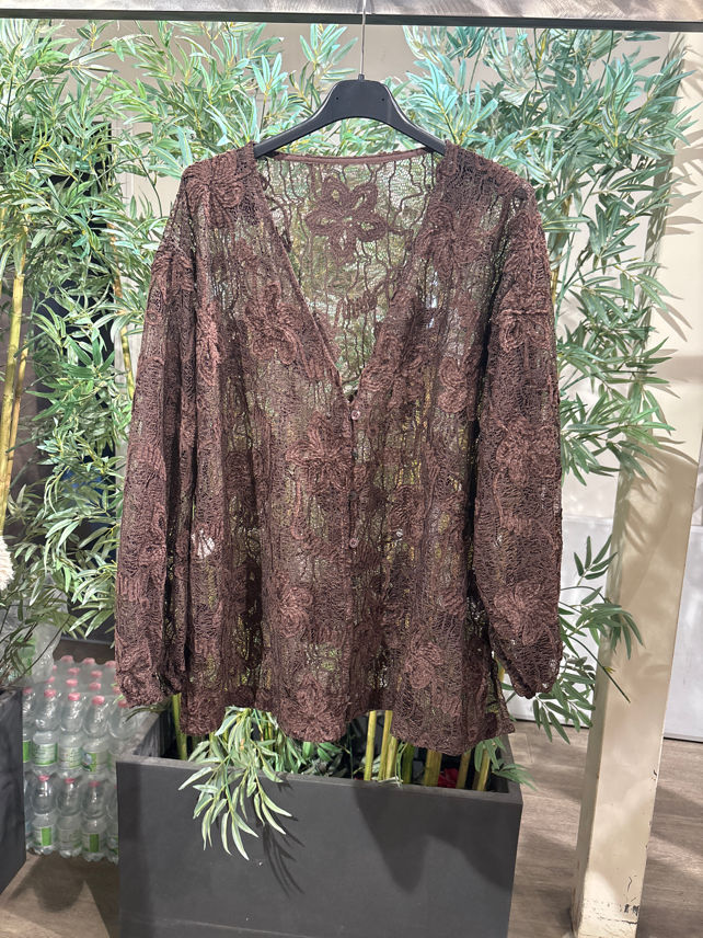 V-Neck Lace-Trim Cardigan