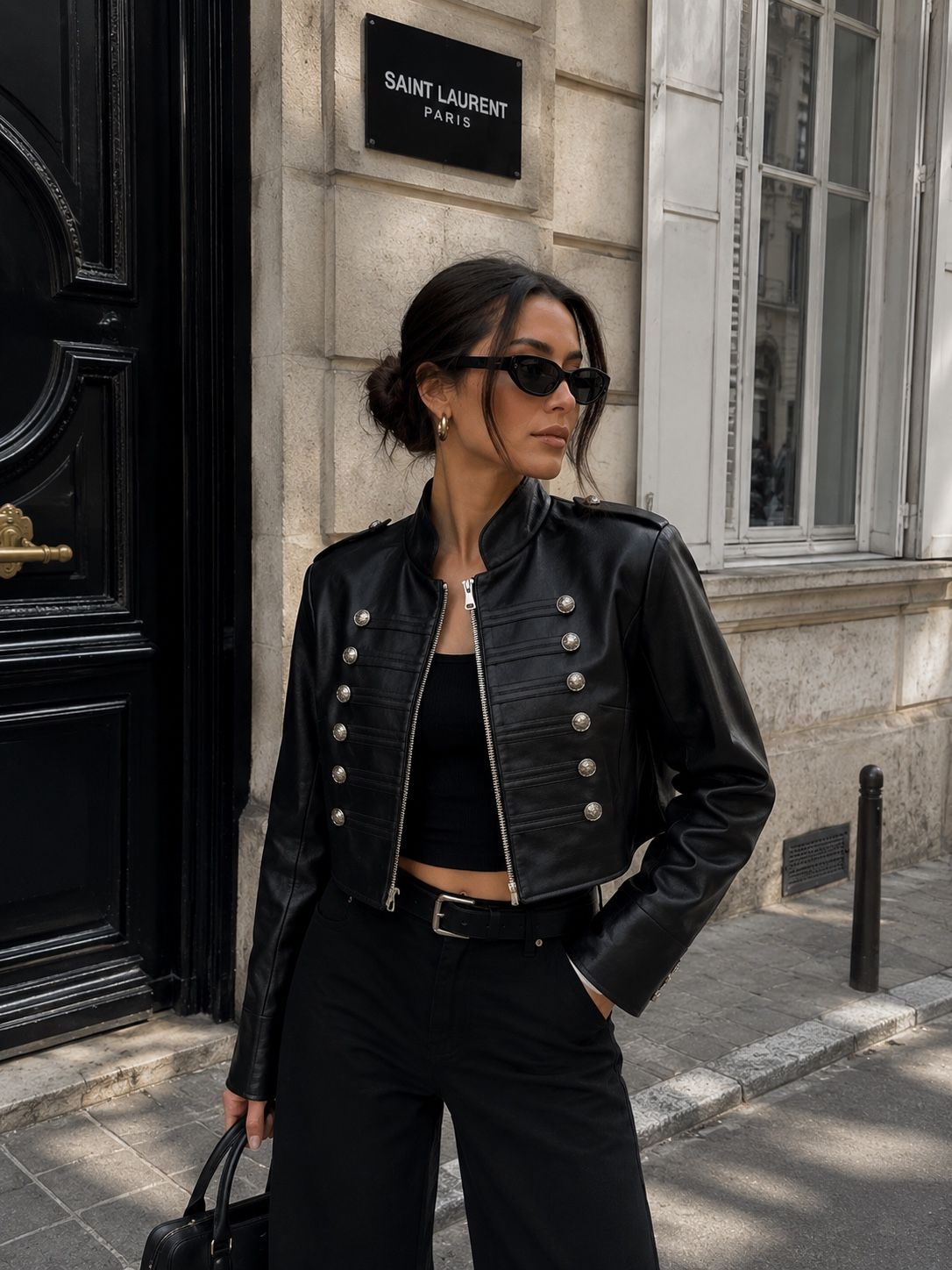 Cropped Jacket with Stand Collar
