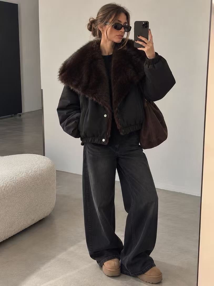 Oversize Jacket with Faux Fur Collar