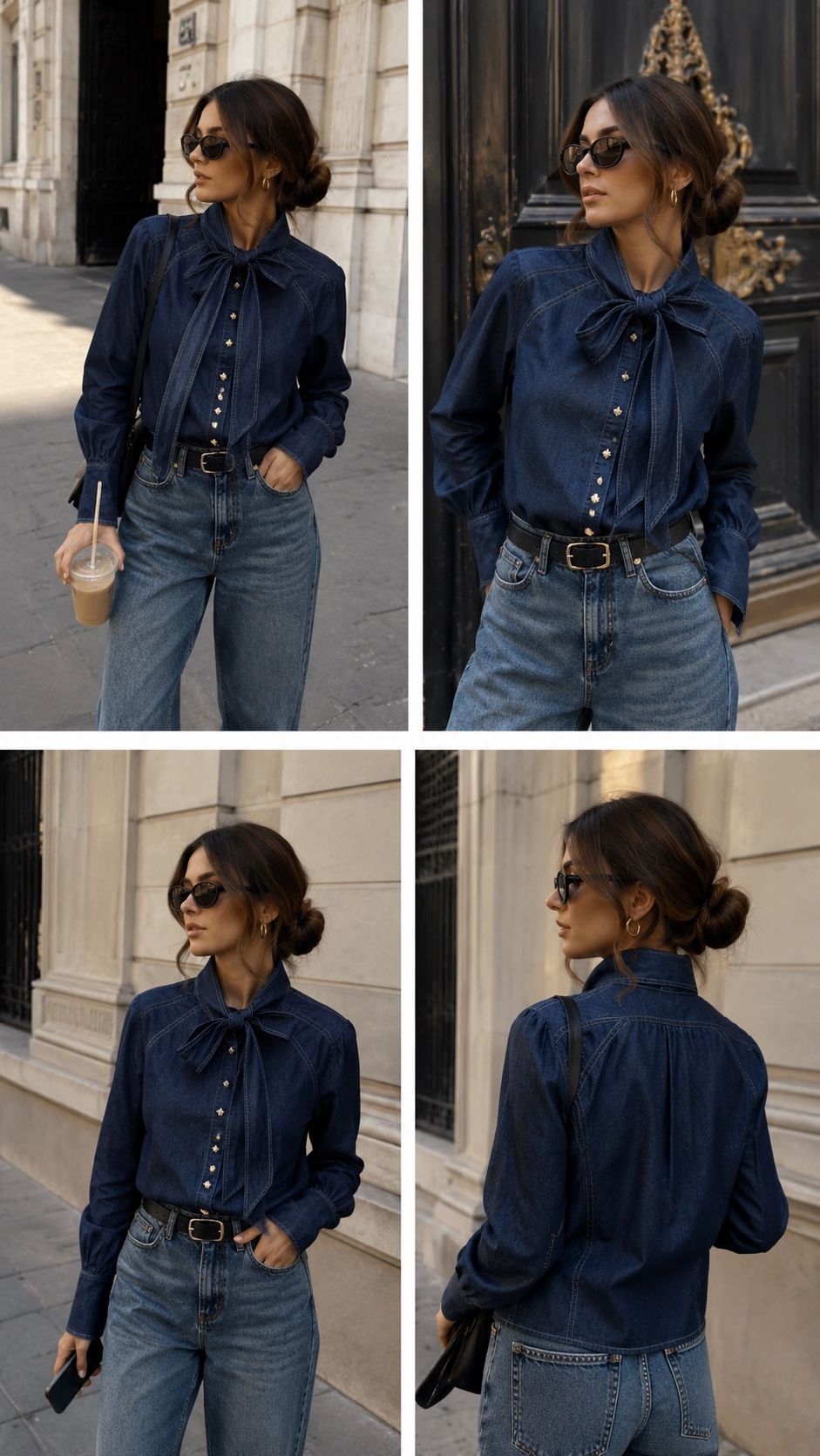 Denim Shirt with Bow