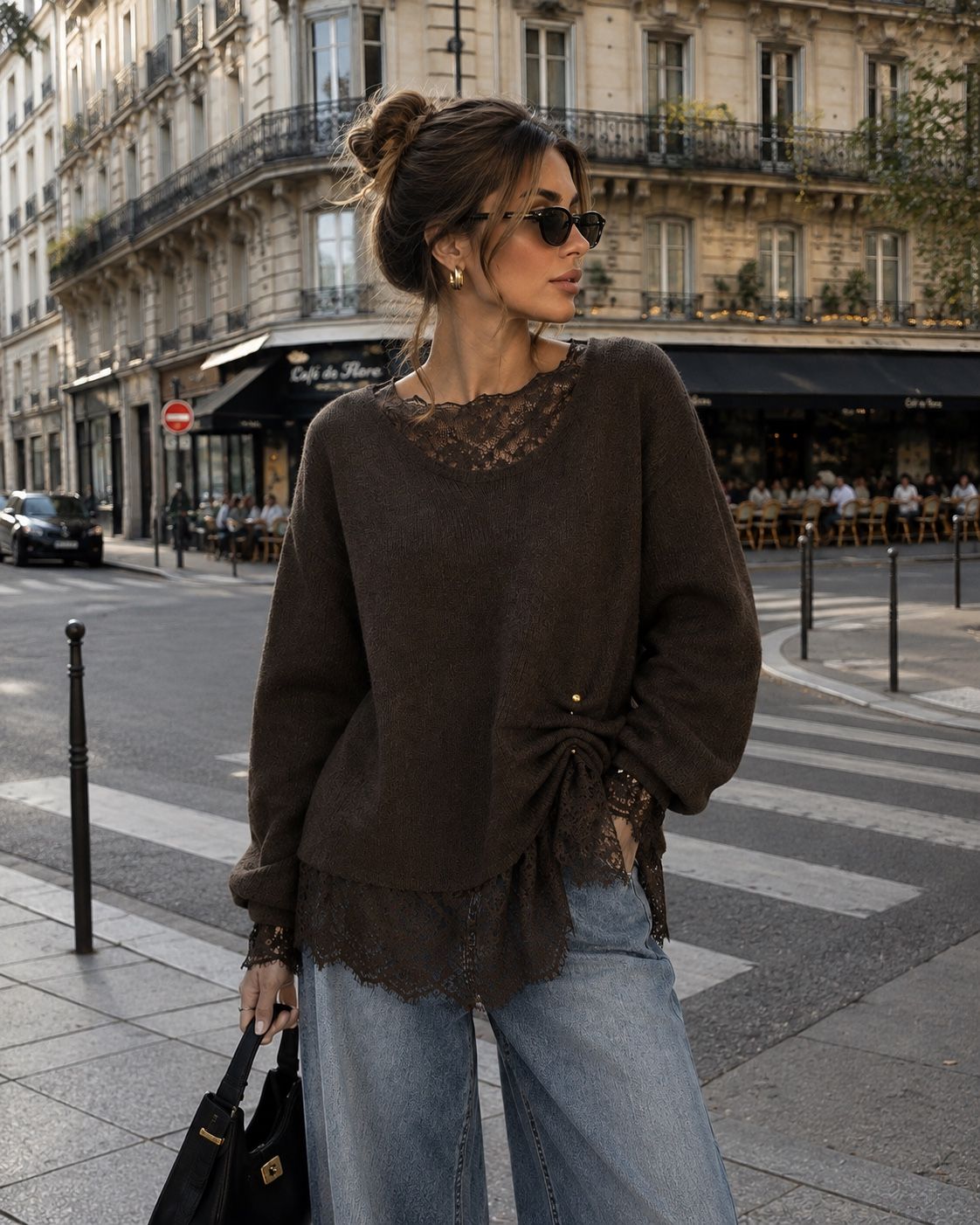 Relaxed Lace-Trim Sweater