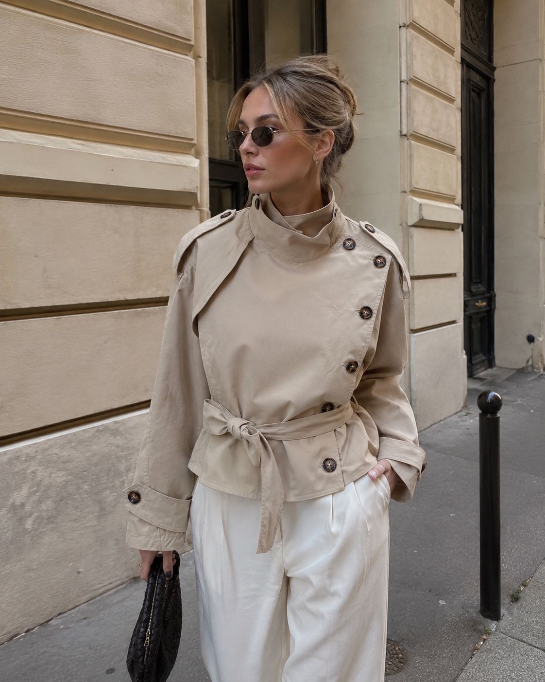 Short Trench Jacket with Stand Collar
