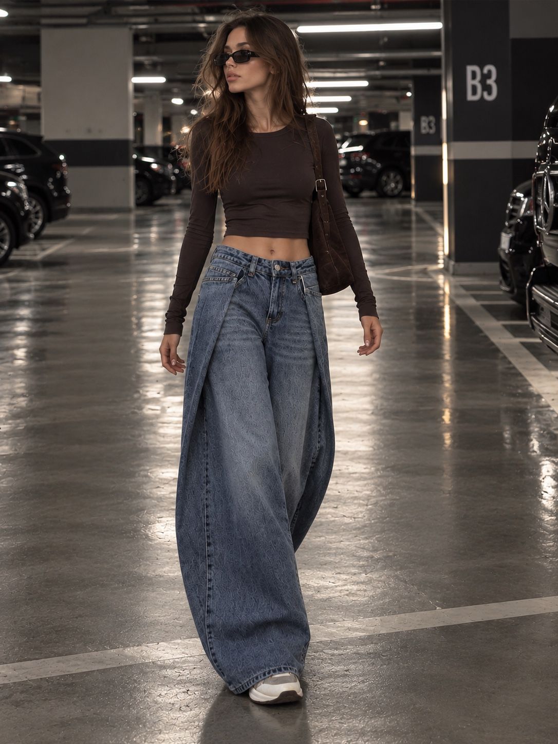 Wide Jeans with Micro Pattern