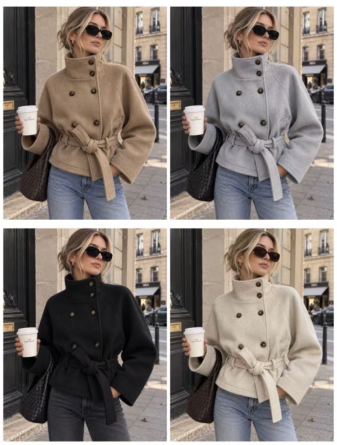 Half-Turtleneck Jacket with Belt