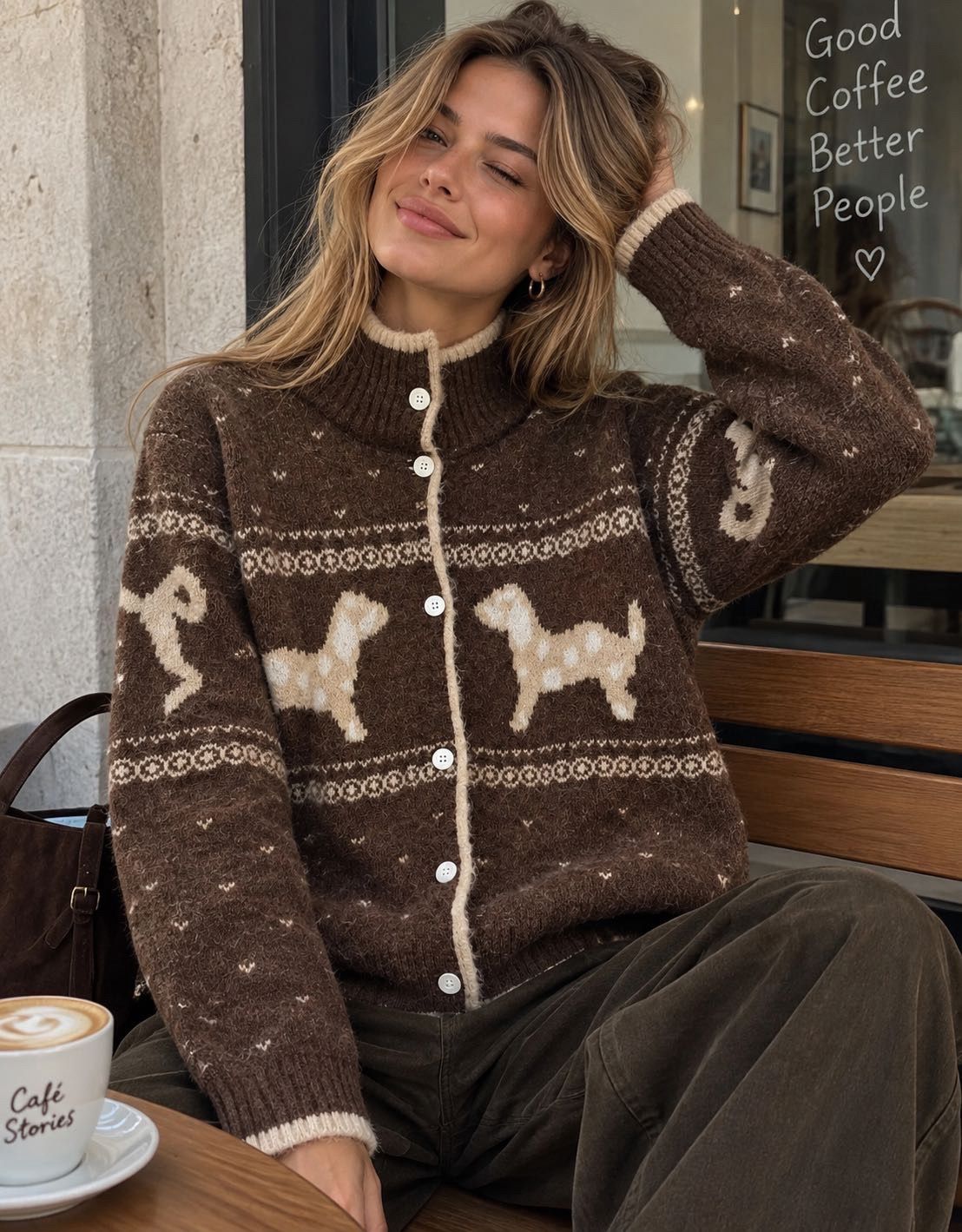 Fuzzy Half-Turtleneck Cardigan