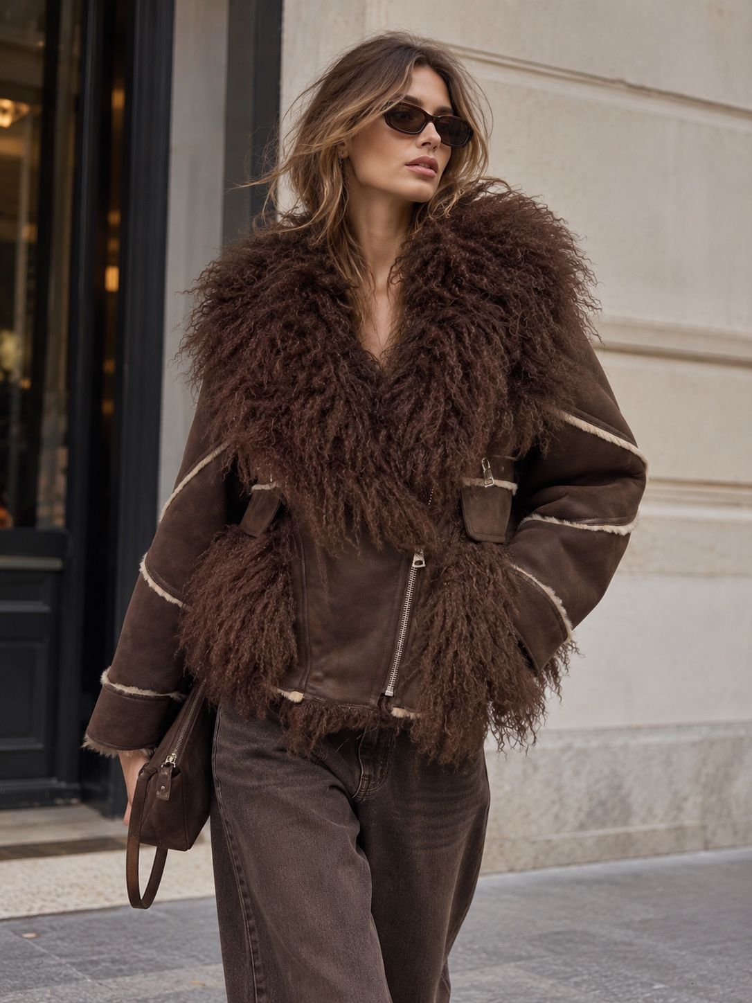 Short Jacket with Plush Collar