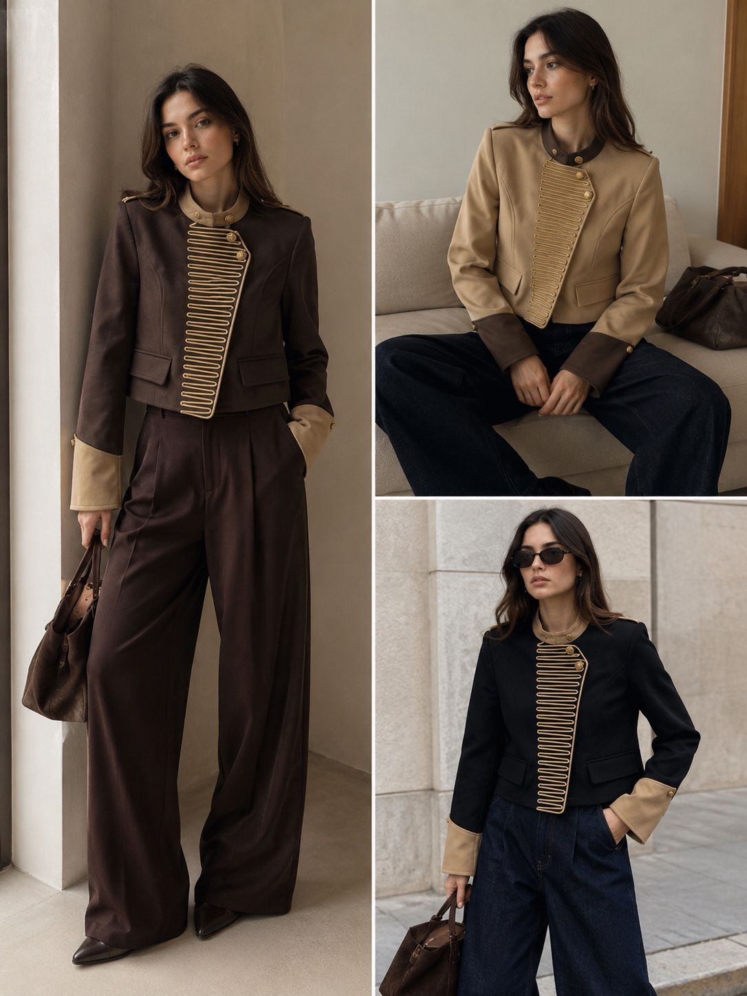 Cropped Jacket with Stand Collar