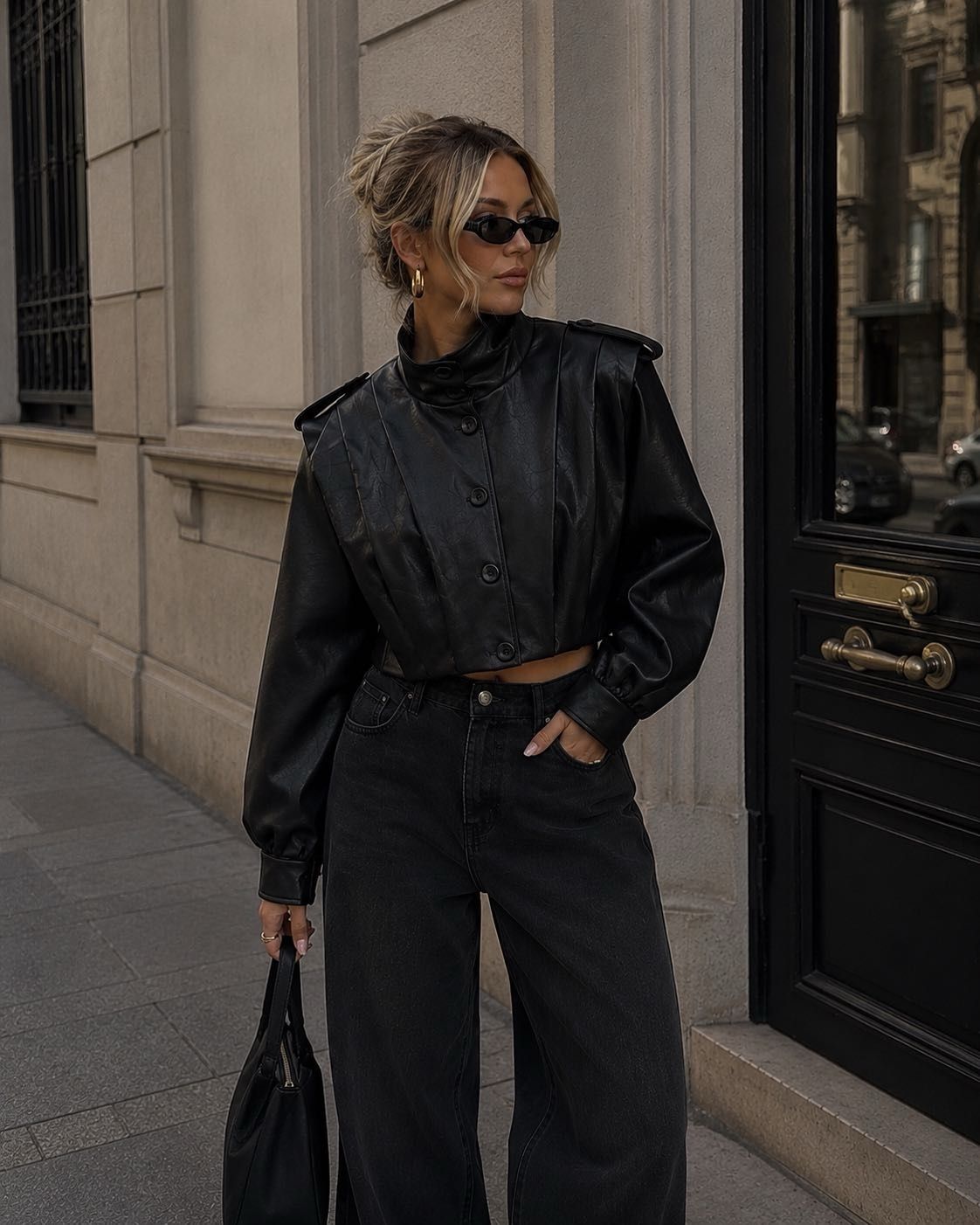 Cropped Jacket with Stand Collar