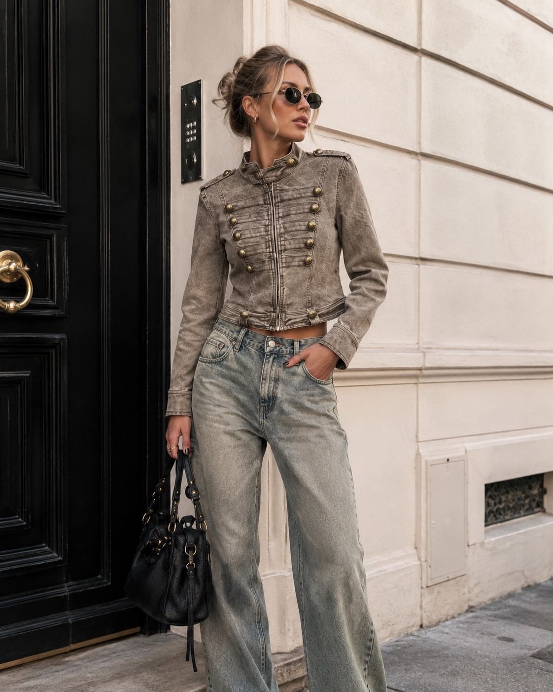 Cropped Jacket with Stand Collar