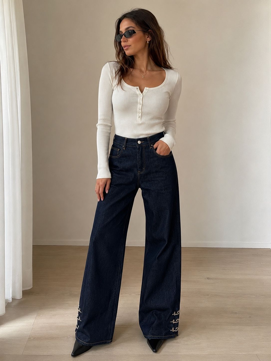 High‑Waist Wide‑Leg Jeans