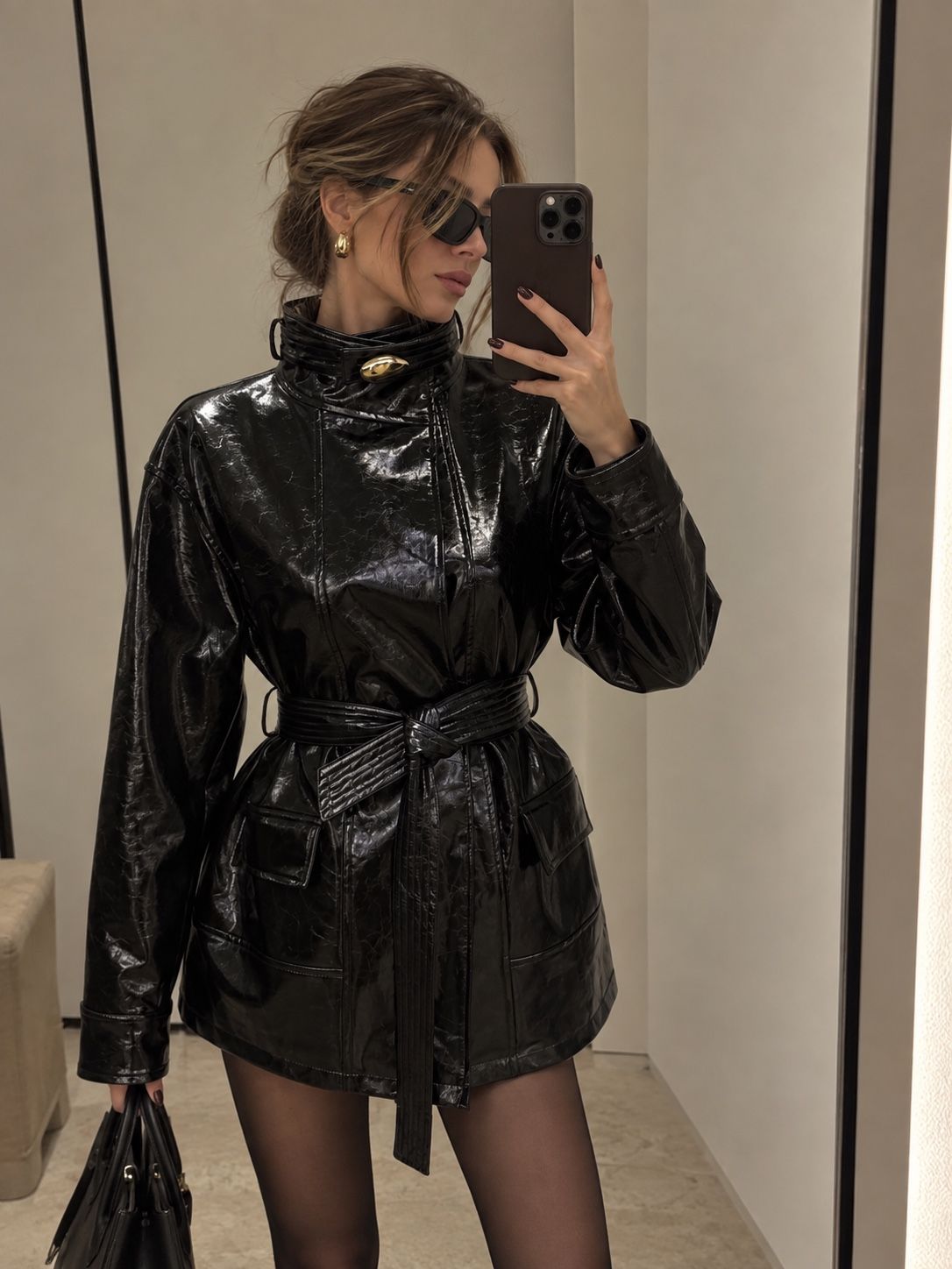 Faux-Leather Jacket with Stand Collar