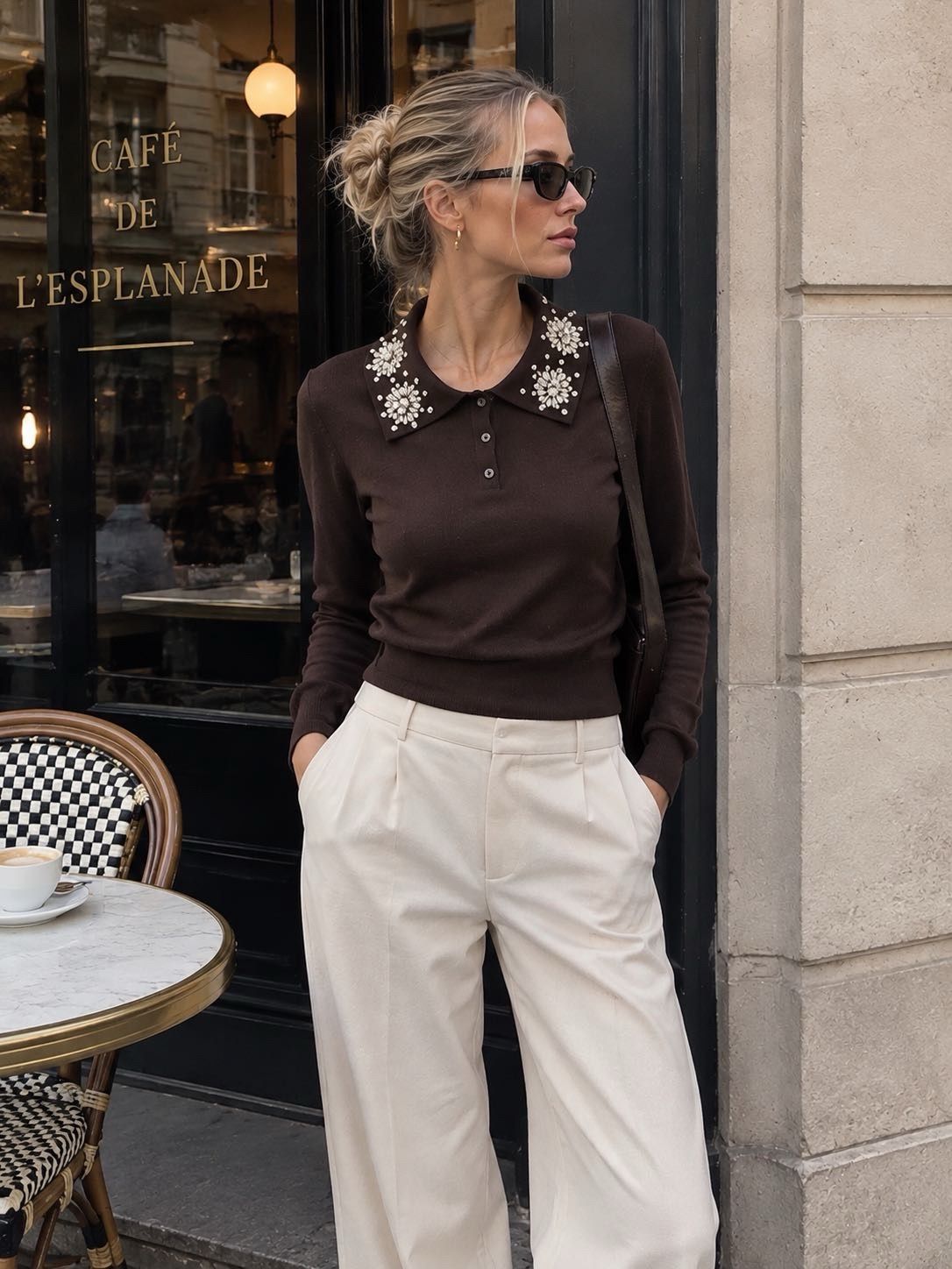 Fitted Polo Sweater with Embroidery