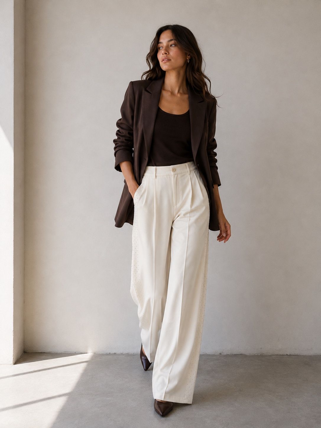Wide-Leg Pleated Trousers