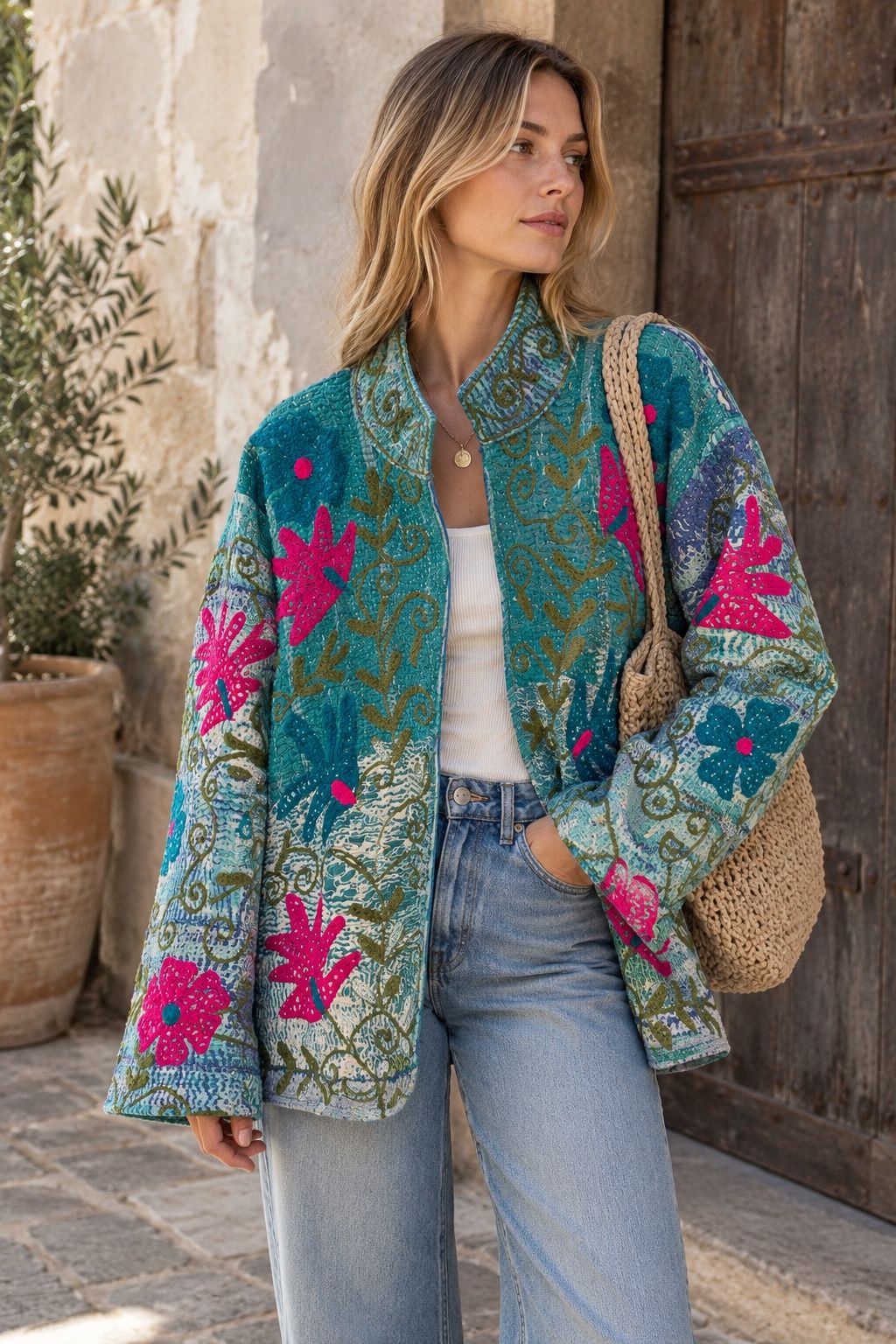 Relaxed Jacket with Stand Collar