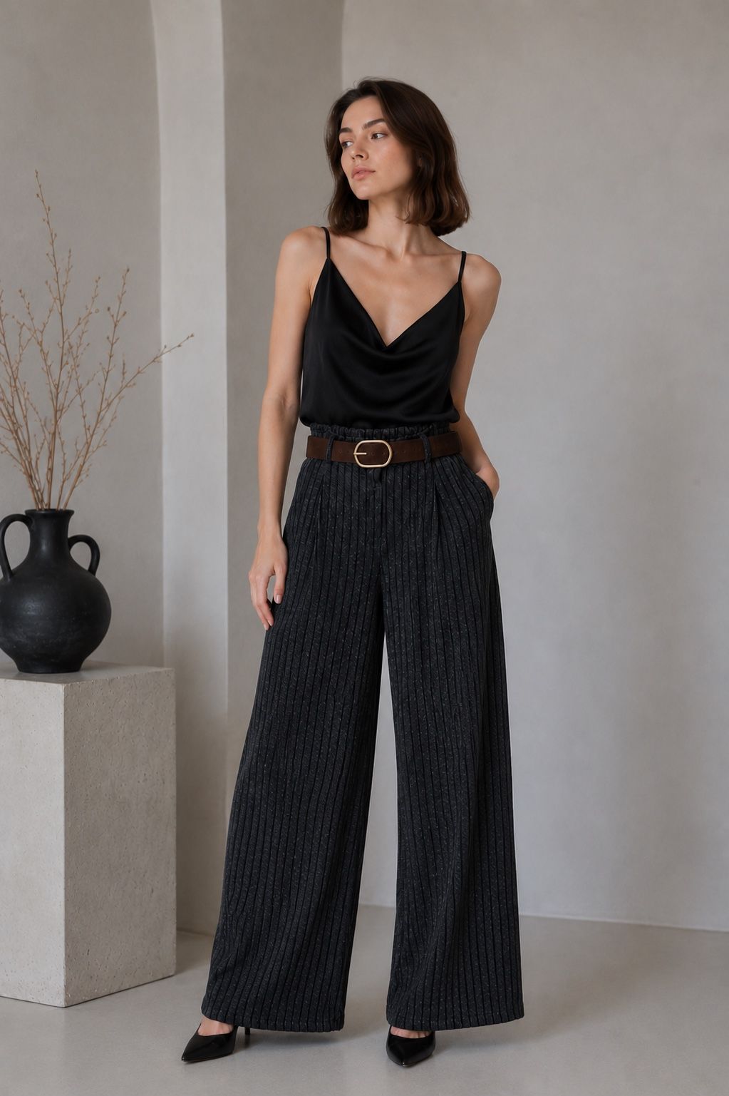 Wide-Leg Trousers with Belt