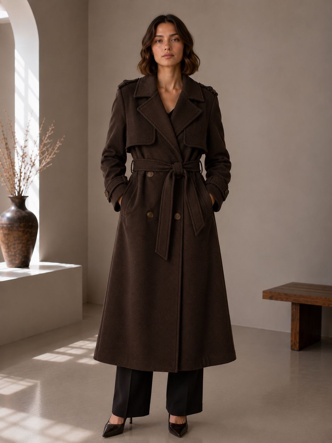 A-line Midi Coat with Collar