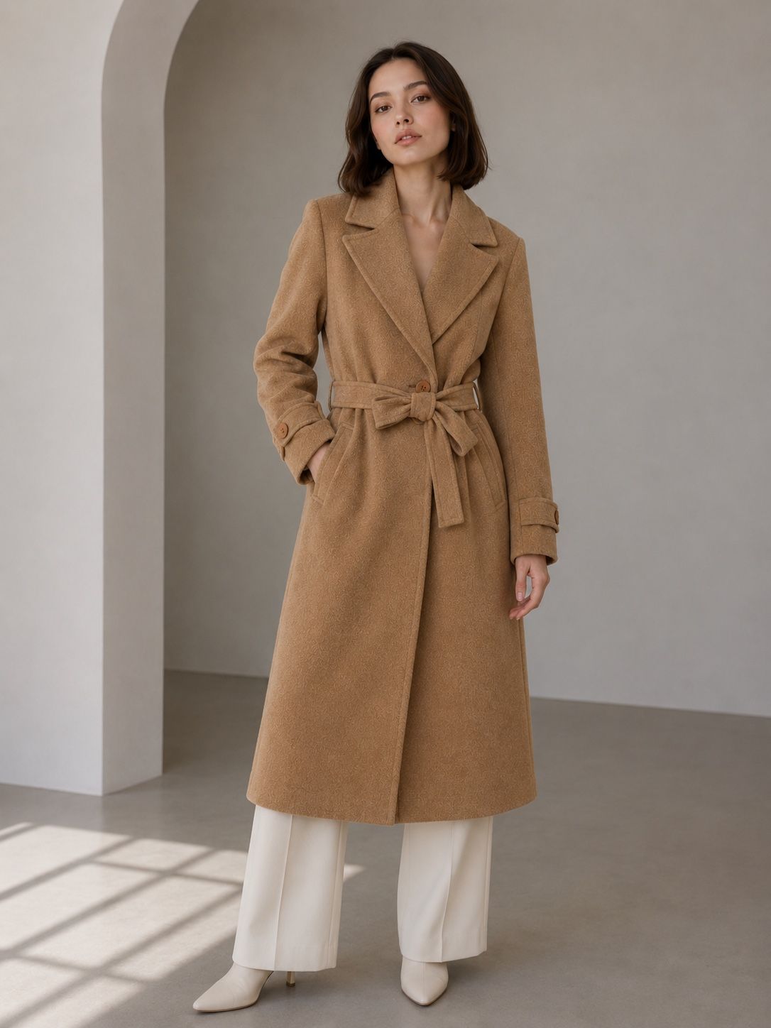Tailored Midi Coat with Tie Belt