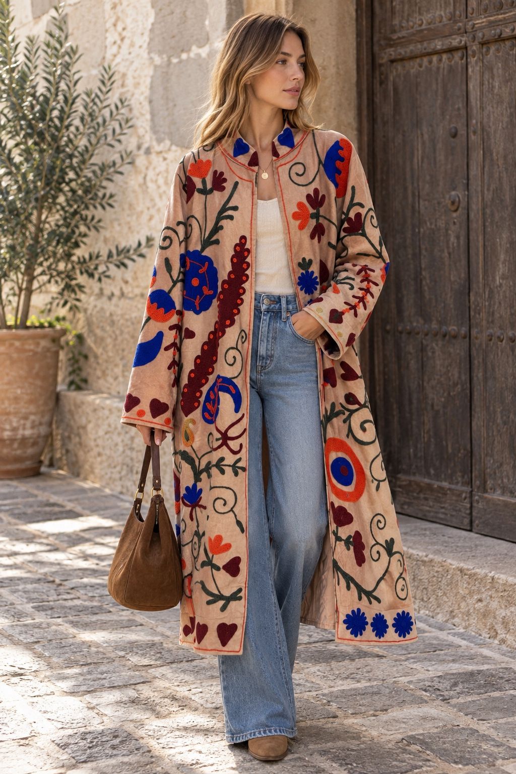 Maxi Coat with Embroidery