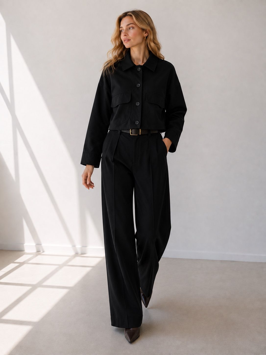 Oversized Cropped Jacket with Collar
