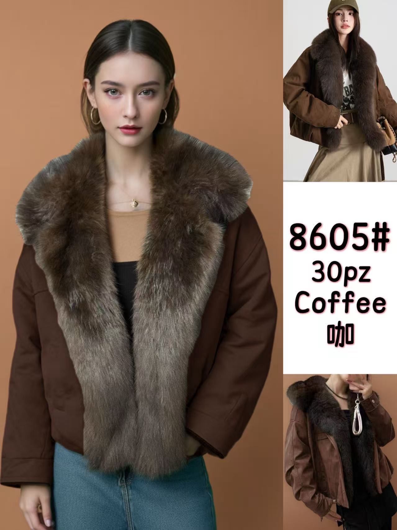 Straight Jacket with Faux-Fur Collar