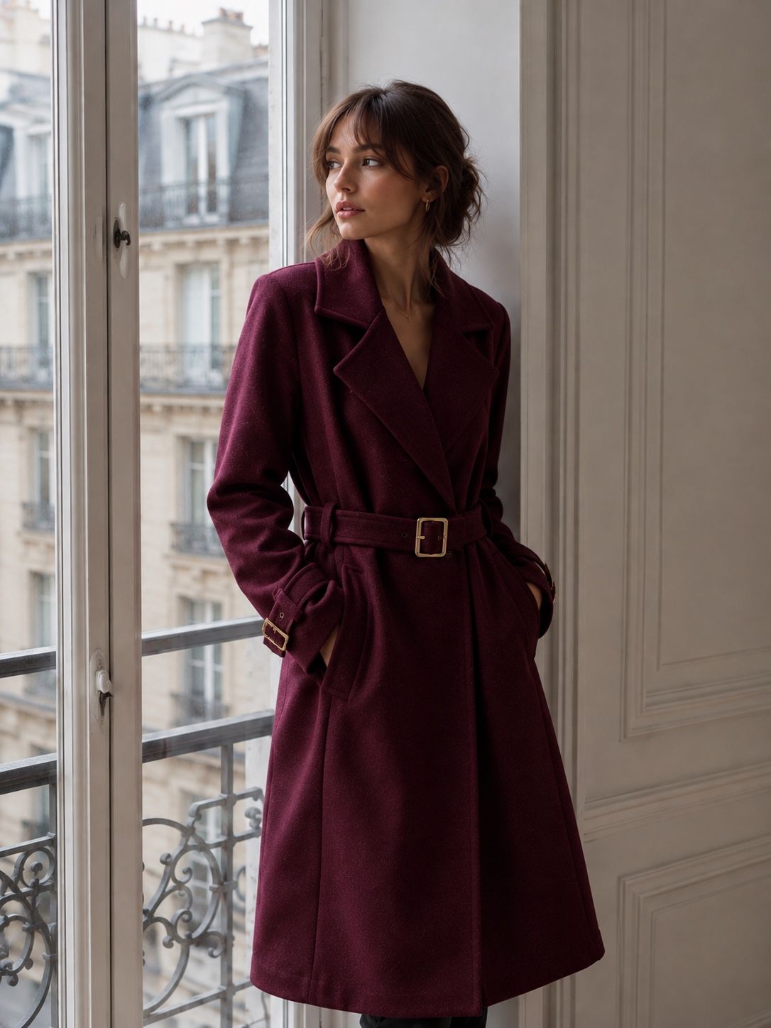 A-line Coat with Waist Tie