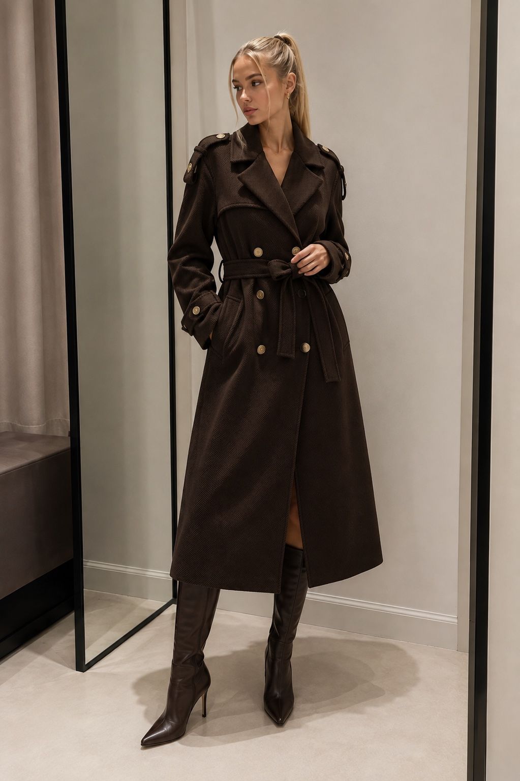 Tailored Midi Coat with Belt