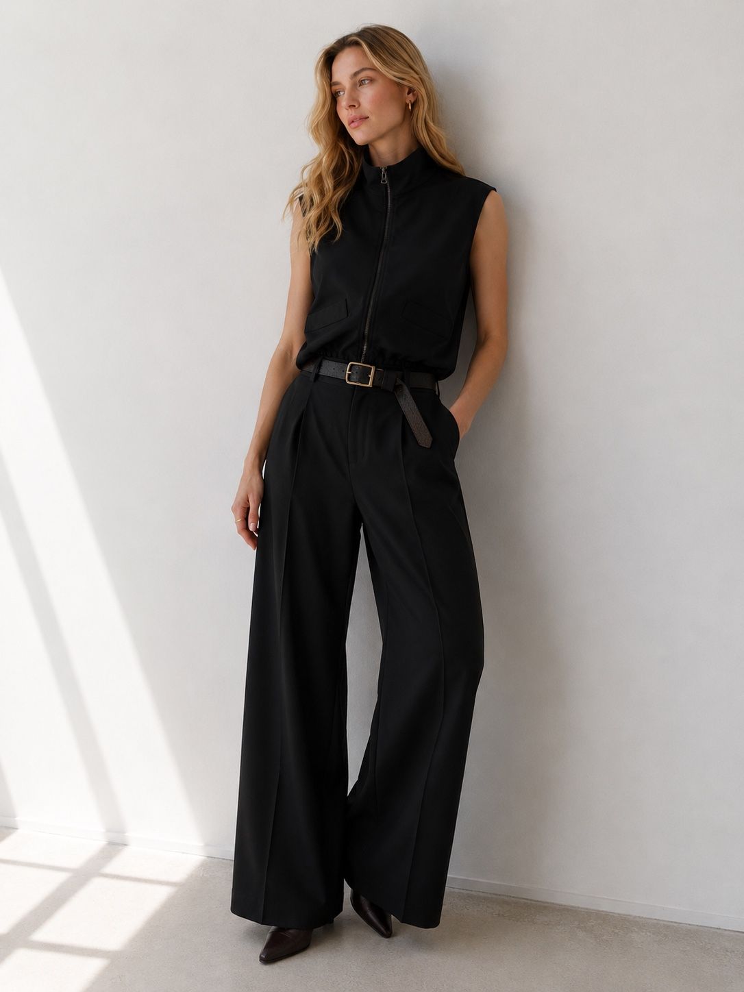 Wide-Leg Pleated Trousers