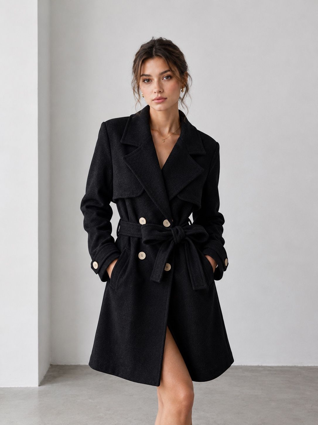 A-Line Coat with Tie Belt