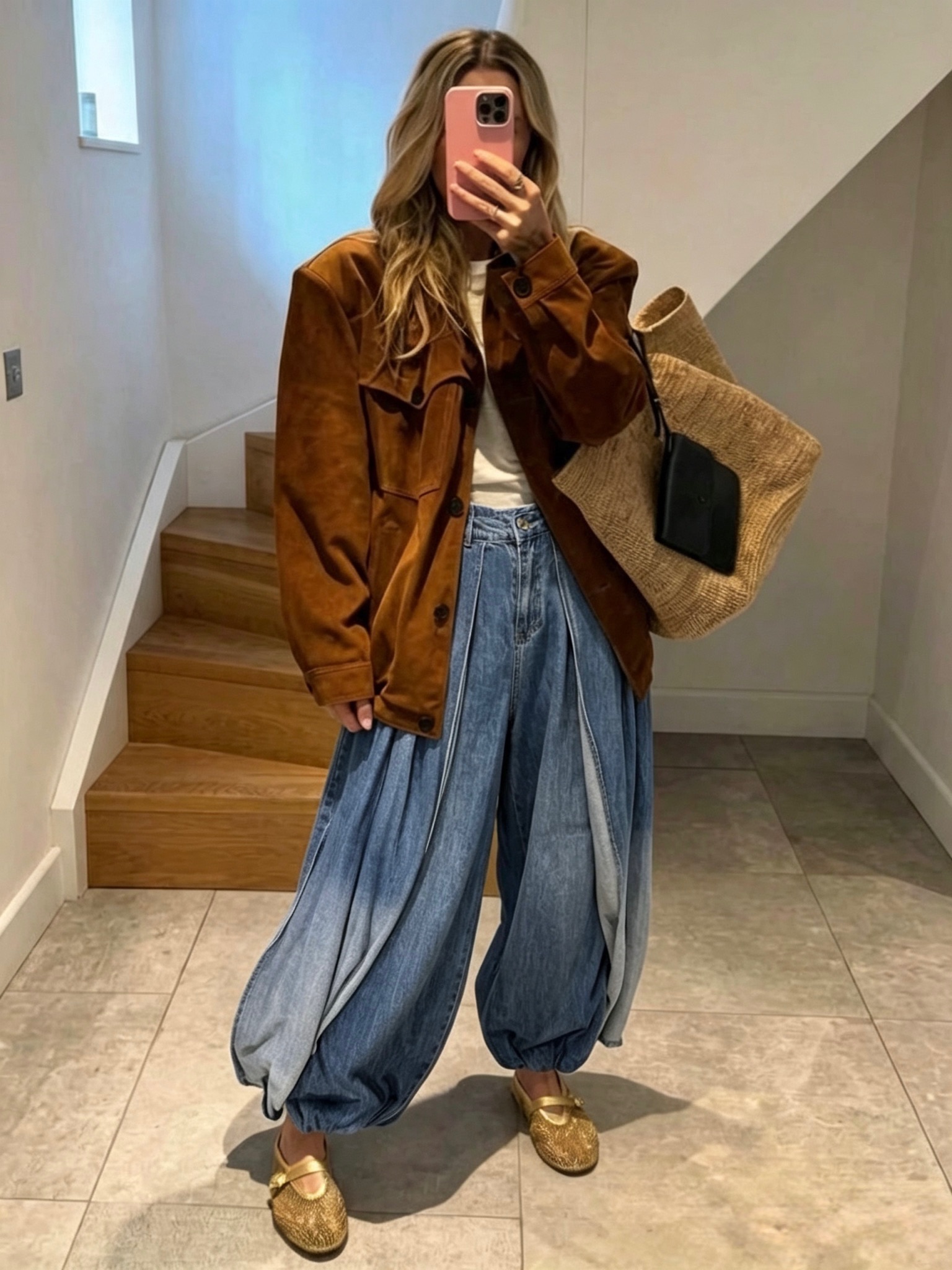 Pleated Balloon Jeans