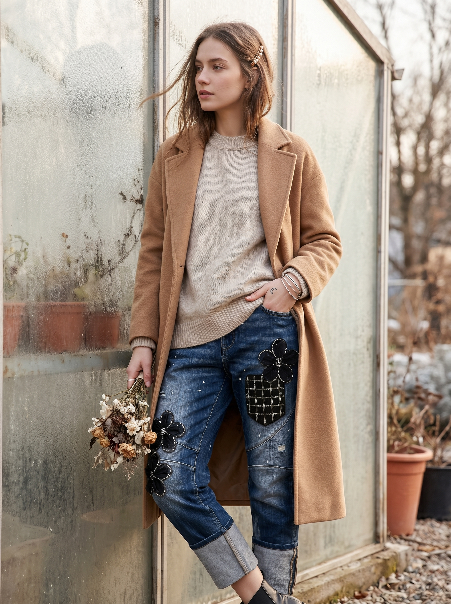 Slim Jeans with Decorative Appliqués