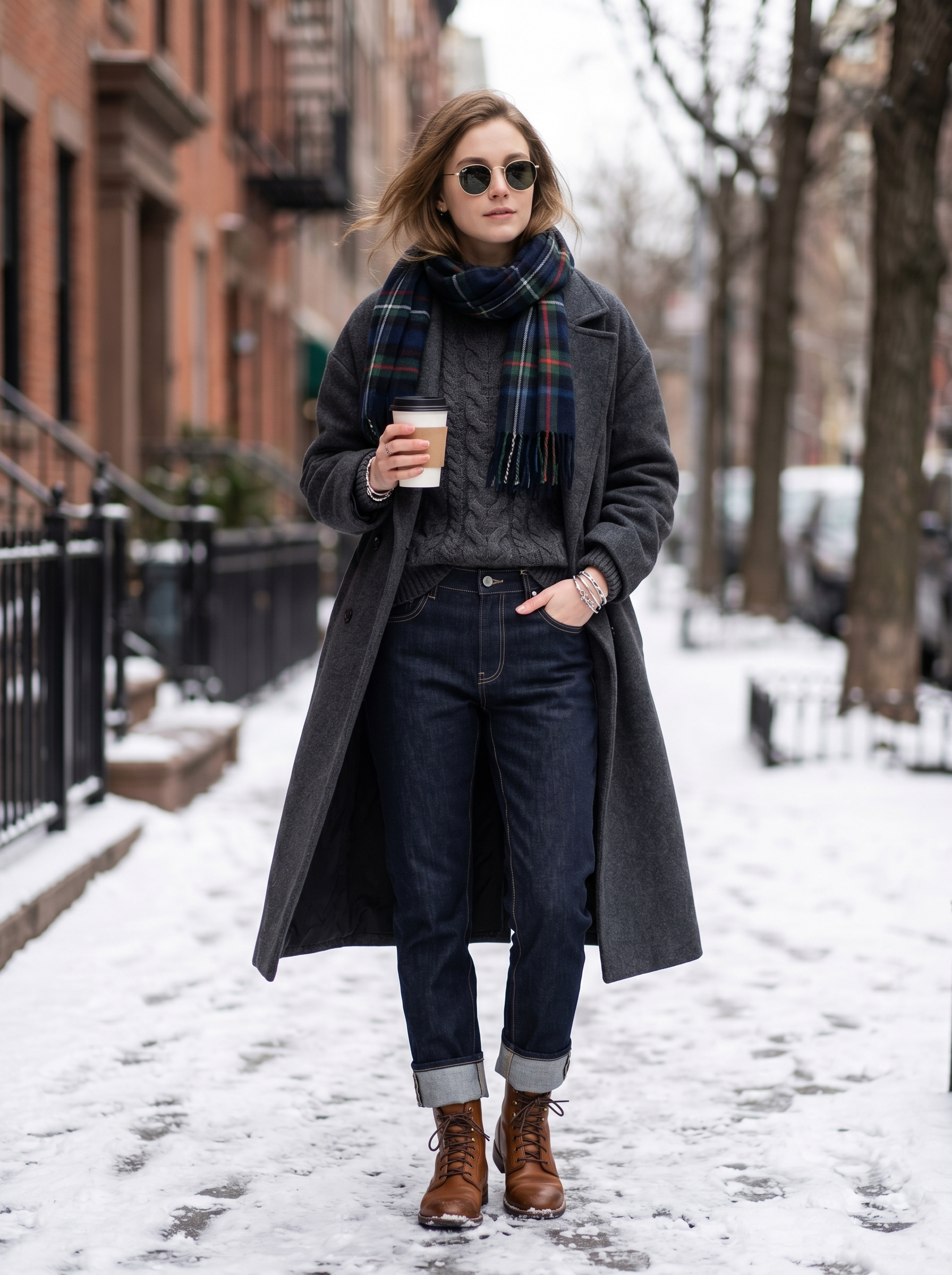 Straight Jeans with Cuffed Hem