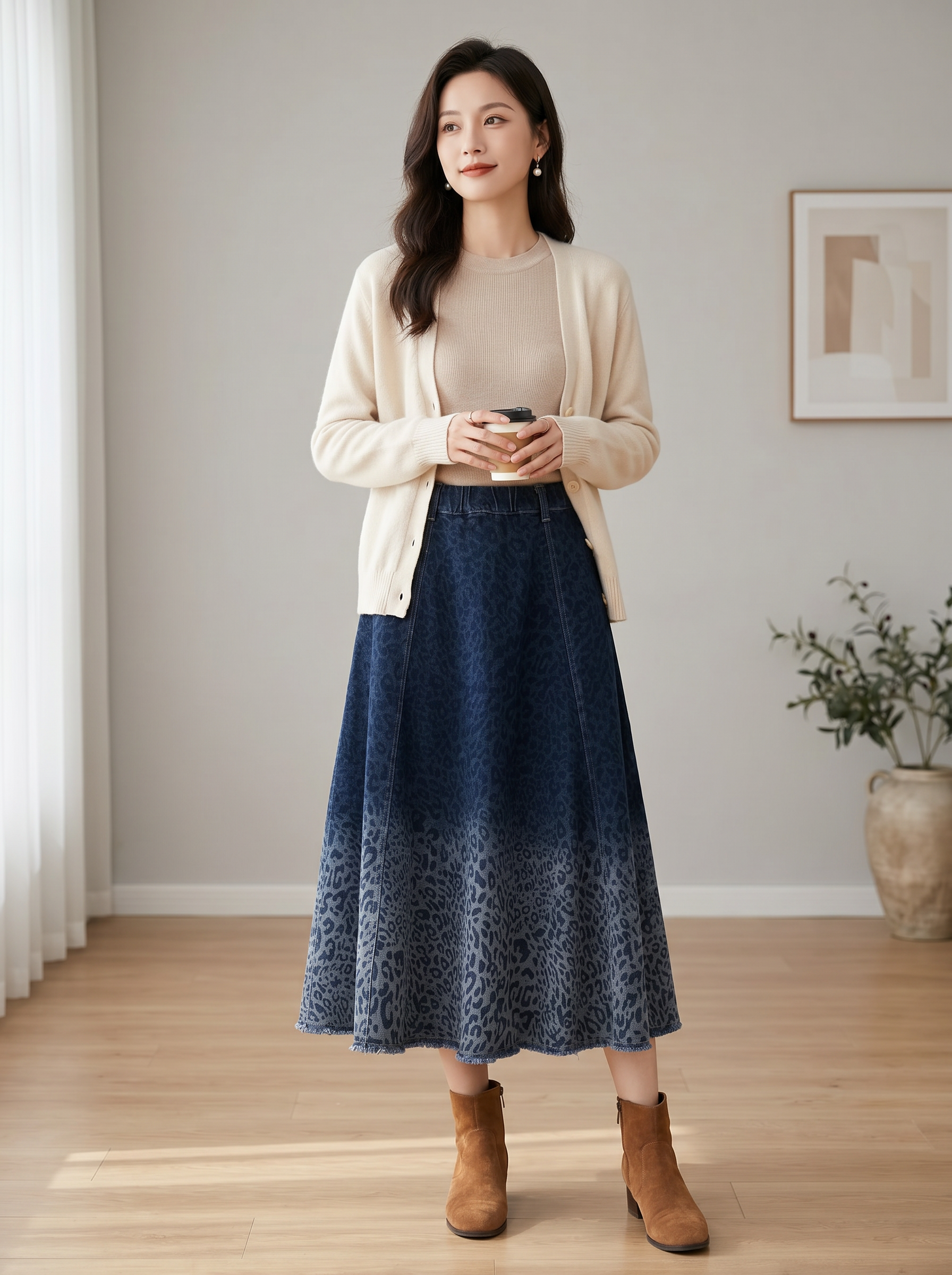 A-line Midi Skirt with Subtle Pattern