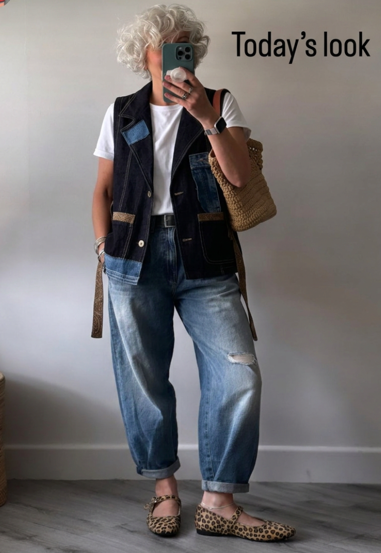 Tailored Denim Vest with Lapels