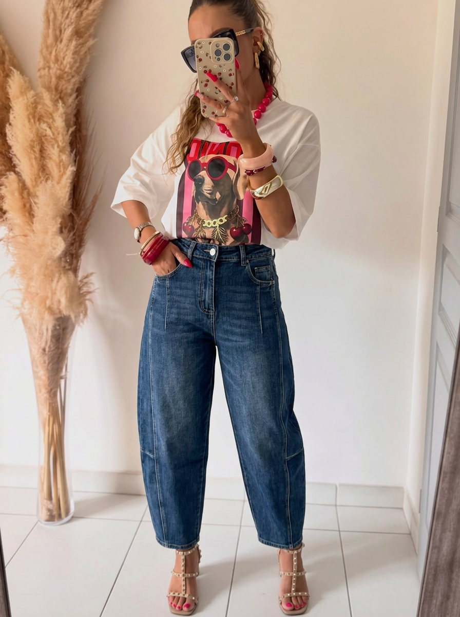 High‑Waist Straight Jeans