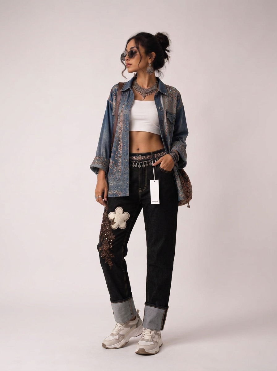 Straight Jeans with Embroidery