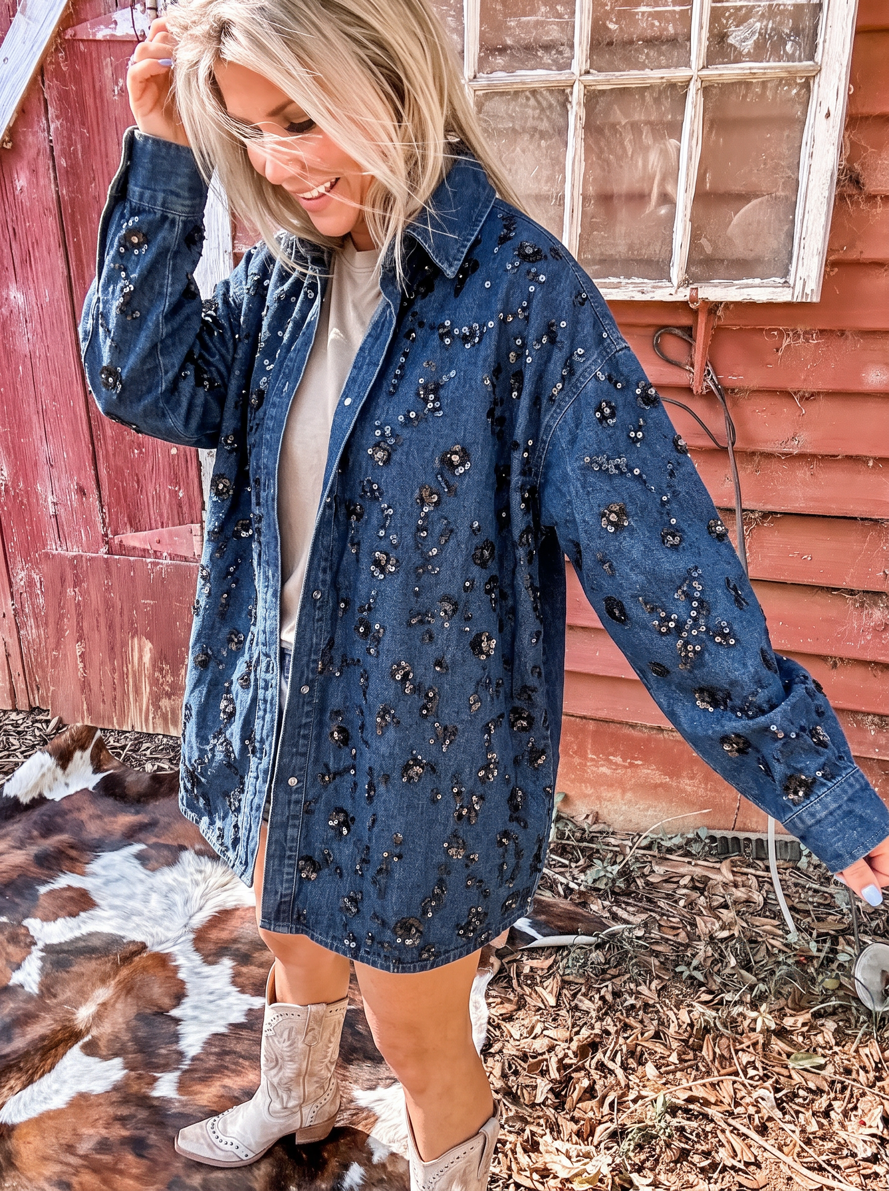 Oversize Longline Sequin Shirt