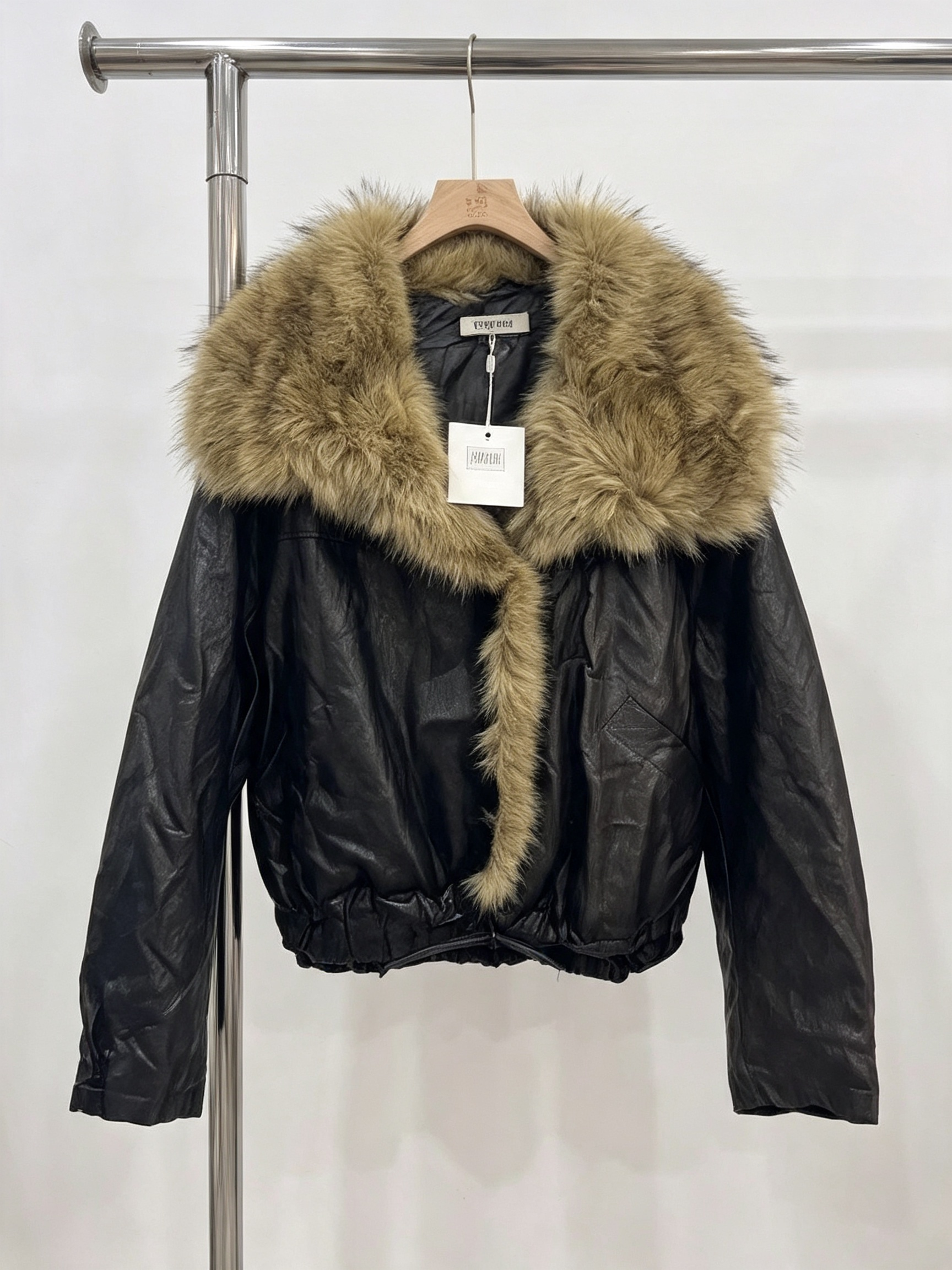 Faux-Leather Jacket with Fur Collar
