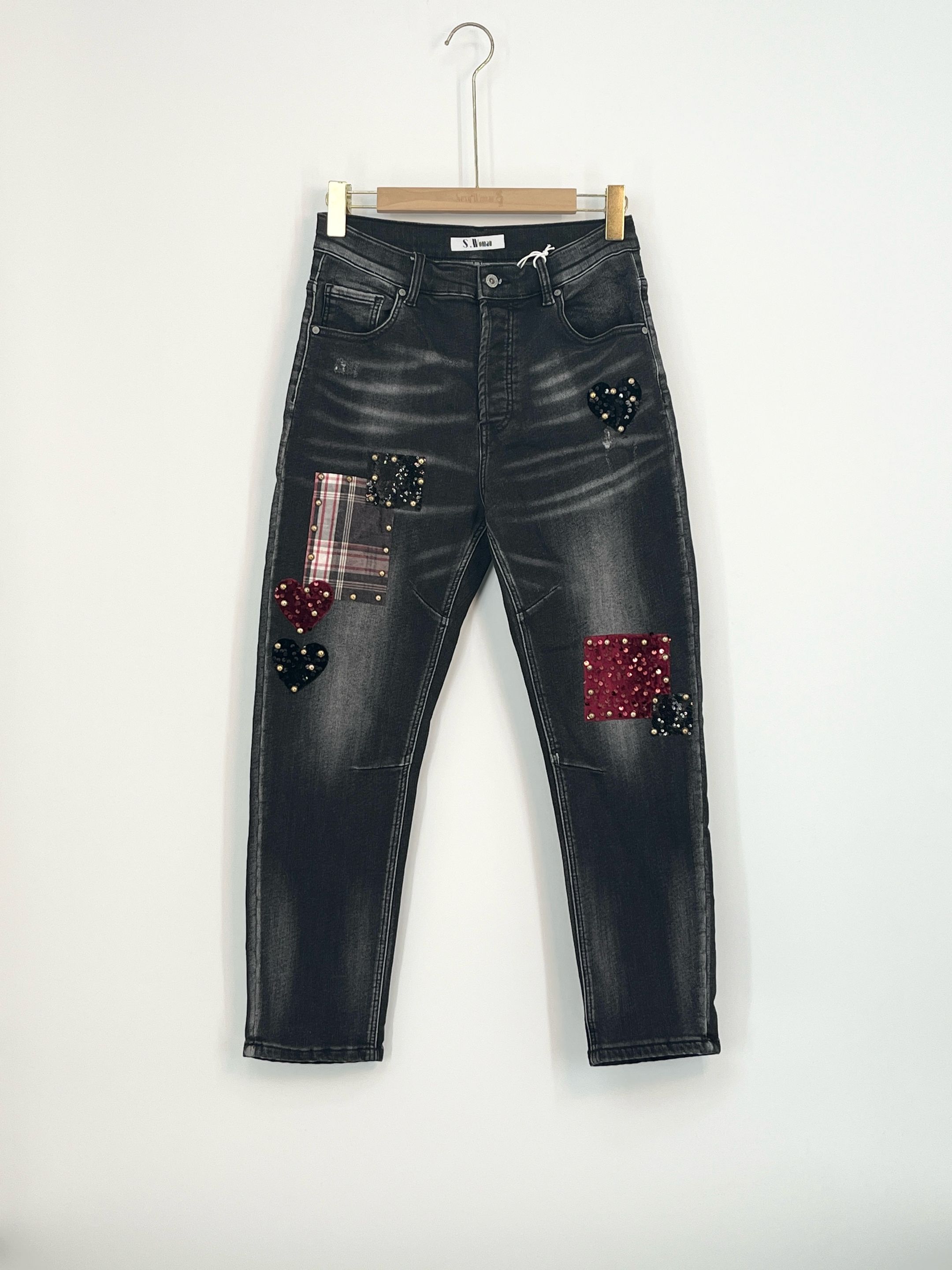 Straight-Seam Sequin Jeans