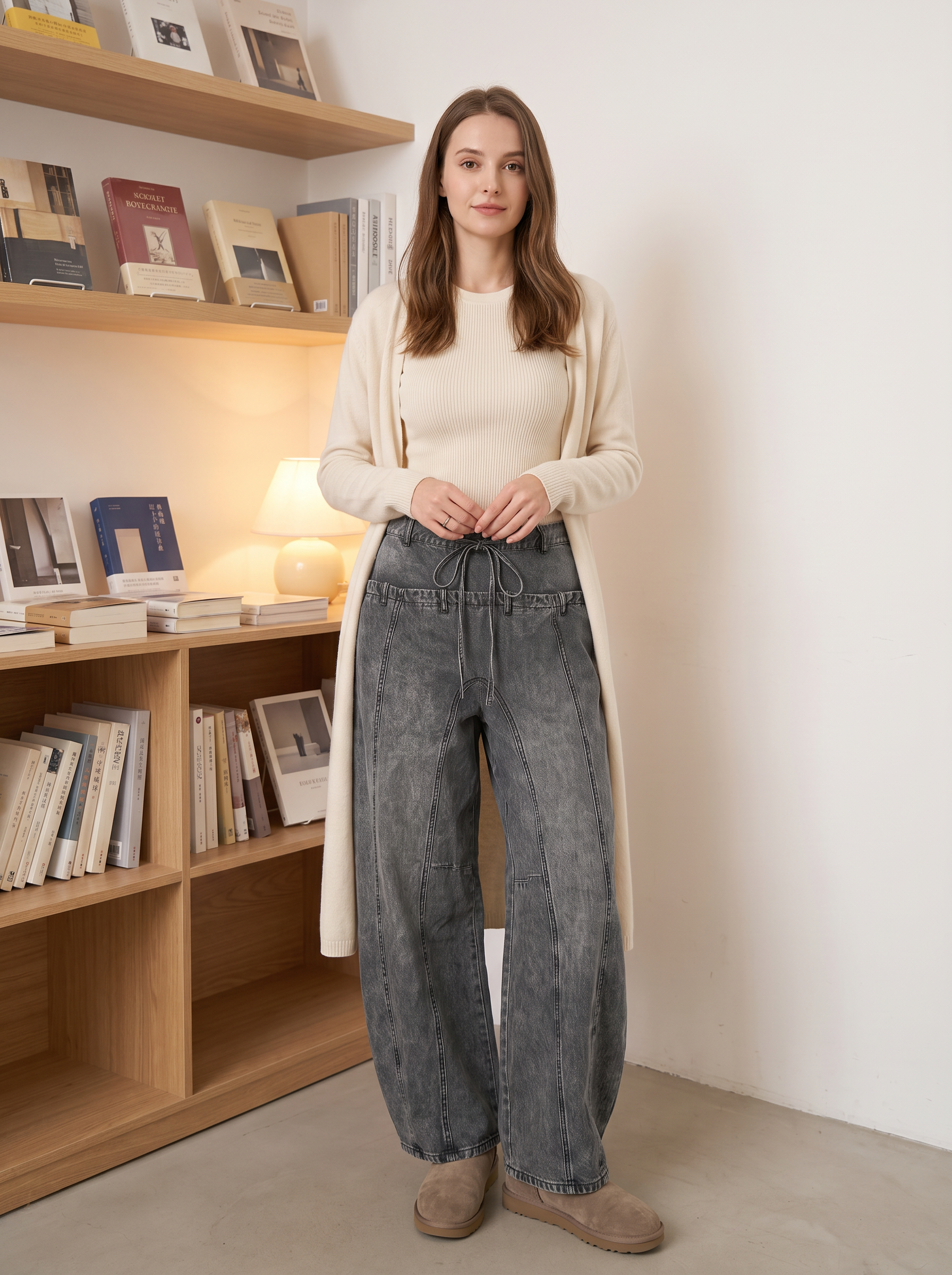 Wide-Leg Elastic Waist Trousers
