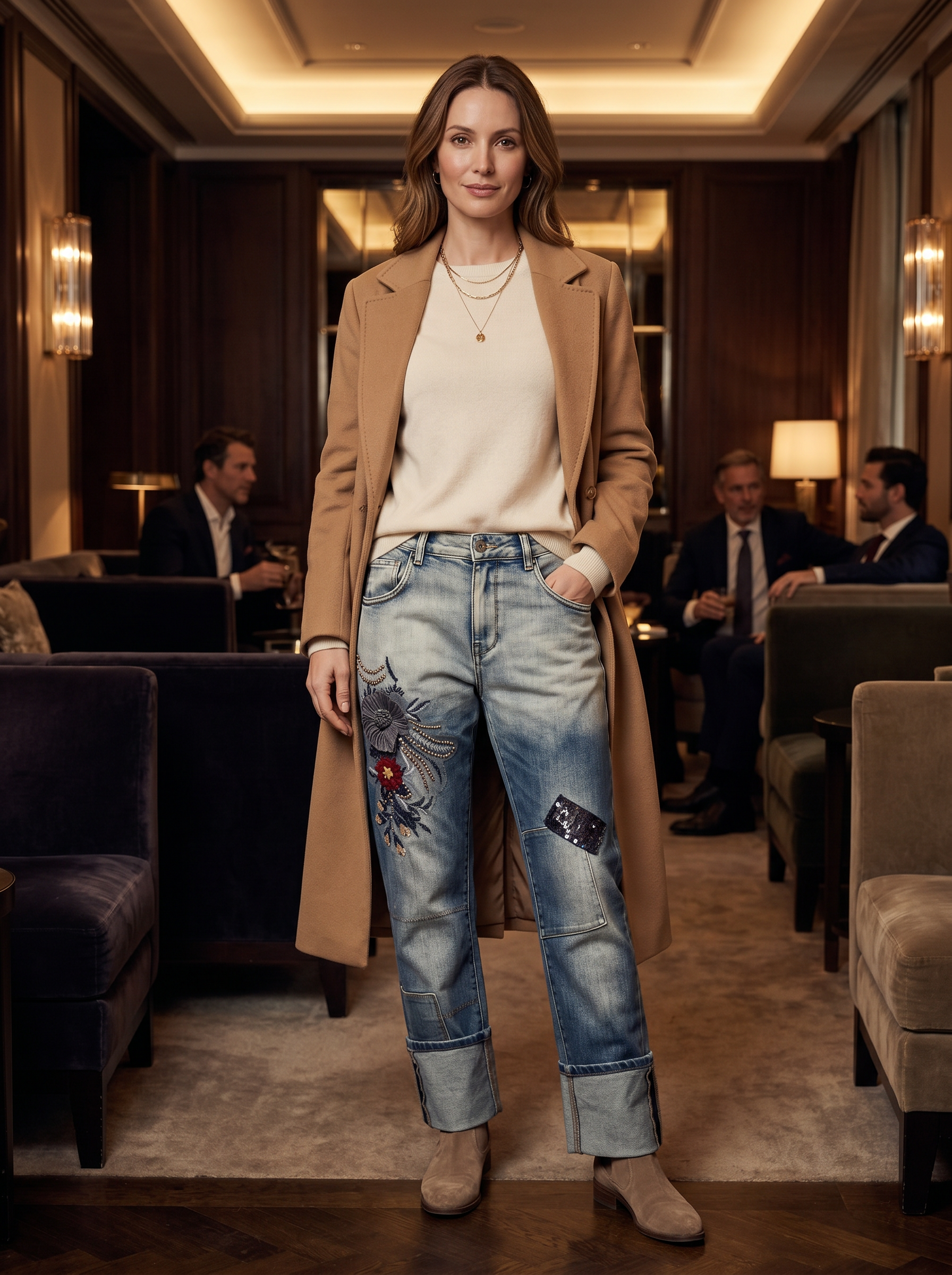 Straight Jeans with Embroidery